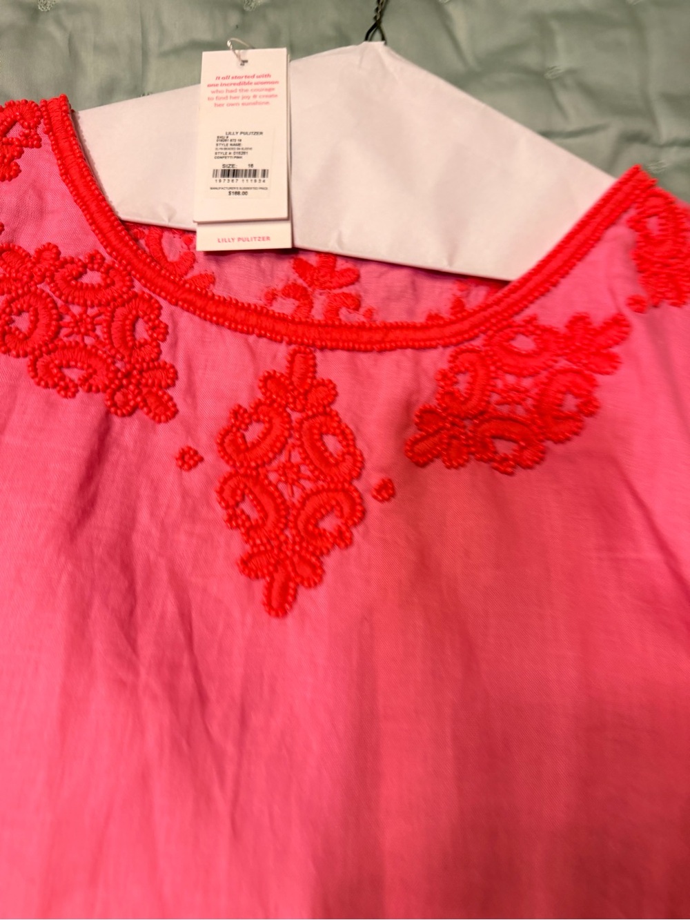 NWT Lilly Pulitzer Hot Pink Lagoon Linen Top with Coral Embroidery 16